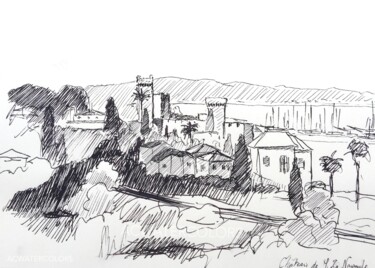 Dessin intitulée "Chateau de la Napou…" par Alain Crousse (ACWATERCOLORS), Œuvre d'art originale, Encre