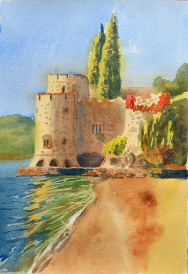 Malerei mit dem Titel "Chateau de La Napou…" von Alain Crousse (ACWATERCOLORS), Original-Kunstwerk, Aquarell