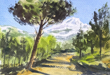 Malarstwo zatytułowany „Montagne Sainte Vic…” autorstwa Alain Crousse (ACWATERCOLORS), Oryginalna praca, Akwarela