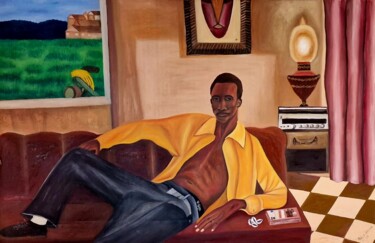 Painting titled "Craftman’s honeymoon" by Adaeze Adinnu, Original Artwork, Oil Mounted on Other rigid panel