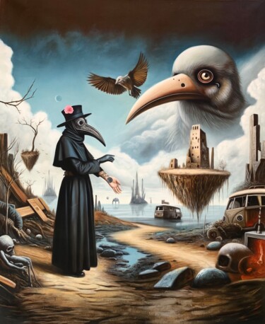 Schilderij getiteld "The Plague Doctor's…" door Adam Laabs, Origineel Kunstwerk, Olie