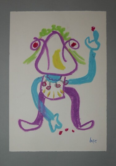 Peinture intitulée "Grenouille" par Adam Nidzgorski, Œuvre d'art originale, Pastel Monté sur Carton