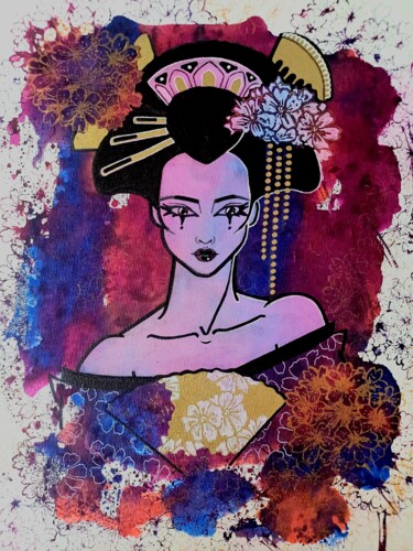 Painting titled "Geisha" by Adamantine, Original Artwork, Ink