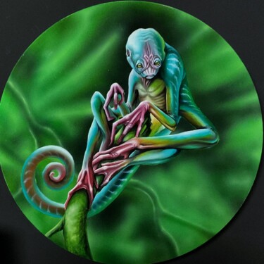 Peinture intitulée "My mini alien" par Addlyintal, Œuvre d'art originale, Huile Monté sur Châssis en bois