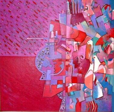 Peinture intitulée "les colombes de la…" par Adel Najah, Œuvre d'art originale, Huile