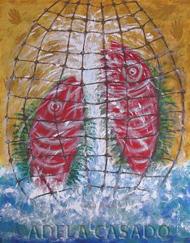 Painting titled "LA PESCA / FISHING" by Adela Casado Cano, Original Artwork, Acrylic