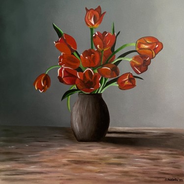 Schilderij getiteld "Tulips bouquet" door Adela Izabela Ștefan, Origineel Kunstwerk, Olie