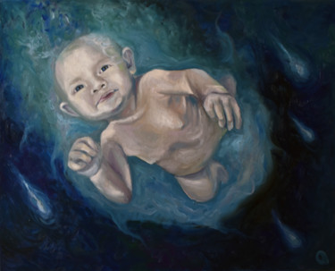 Schilderij getiteld "Seeds of life, baby…" door Adelacreative, Origineel Kunstwerk, Olie