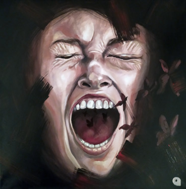 Ζωγραφική με τίτλο "Kensho Scream" από Adelacreative, Αυθεντικά έργα τέχνης, Λάδι Τοποθετήθηκε στο Ξύλινο φορείο σκελετό