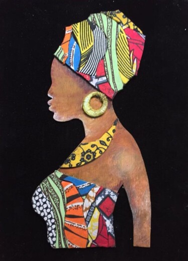 Textilkunst mit dem Titel "THE PRIDE OF AFRICA" von Adenuga Adebusola, Original-Kunstwerk, Stoff