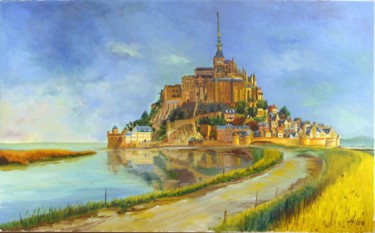 Картина под названием "Mont Saint-Michel" - Adina Lupan, Подлинное произведение искусства, Масло Установлен на Деревянная ра…