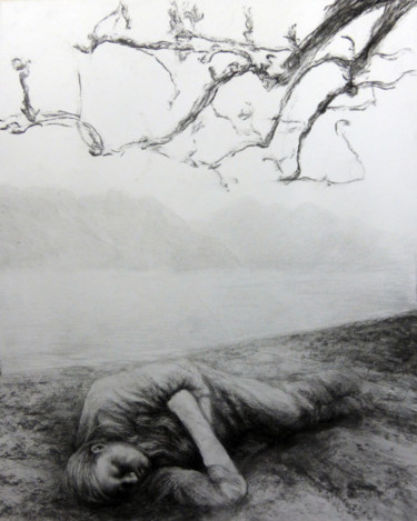 Rysunek zatytułowany „si le lac” autorstwa Sébastien Bocquet, Oryginalna praca, Węgiel drzewny