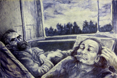 "Artaud & Nietzsche" başlıklı Resim Sébastien Bocquet tarafından, Orijinal sanat, Tükenmez kalem