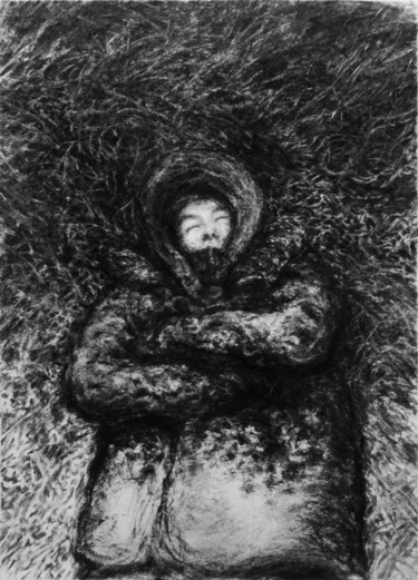 「l'herbe fraîche」というタイトルの描画 Sébastien Bocquetによって, オリジナルのアートワーク, 木炭