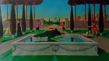 Картина под названием "Aqua defluens" - Adolfo De Turris, Подлинное произведение искусства, Масло Установлен на Деревянная р…