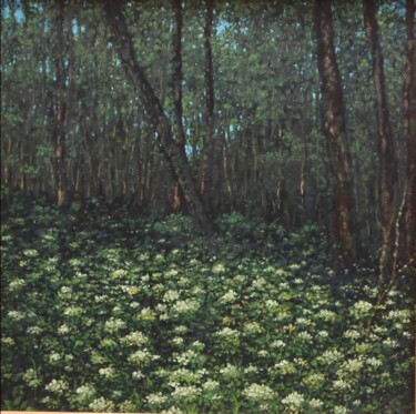 Peinture intitulée "bosque-con-jarin-de…" par Adrian Castro, Œuvre d'art originale, Huile