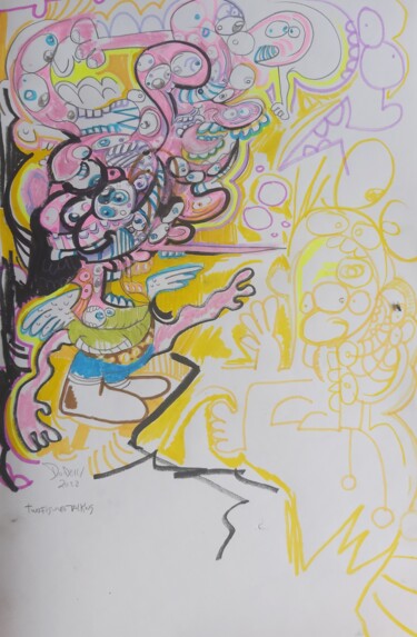 Zeichnungen mit dem Titel "Two figures talking…" von Adrian Dordelly, Original-Kunstwerk, Marker