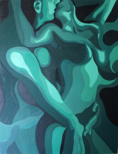 Peinture intitulée "love in turquoise" par Adriana Bogdanova, Œuvre d'art originale, Huile