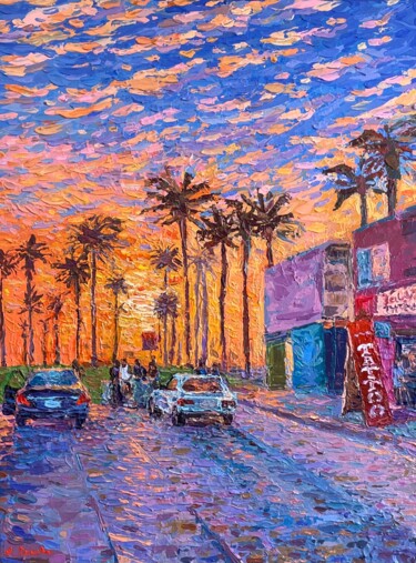 Painting titled "Venice Beach Sunset…" by Adriana Dziuba, Original Artwork, Acrylic