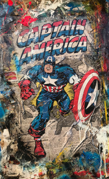 Collages intitolato "Capitan America Ret…" da Adriano Cuencas, Opera d'arte originale, Acrilico