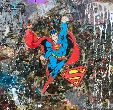Collages getiteld "Return of Superman" door Adriano Cuencas, Origineel Kunstwerk, Acryl