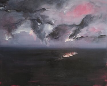 Pintura intitulada "Party boat" por Adrien Marie-Hardy, Obras de arte originais, Óleo