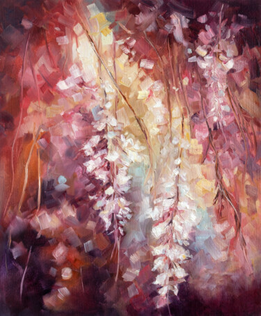 Картина под названием "Burgundy Bloom" - Adrienn Pécsek, Подлинное произведение искусства, Масло Установлен на Деревянная ра…