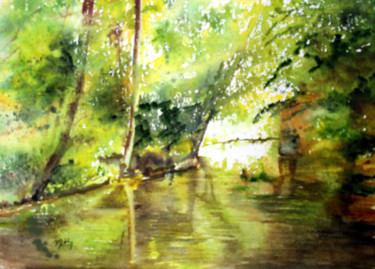 Painting titled "Dans Les Marais Poi…" by Adyne Gohy, Original Artwork, Watercolor