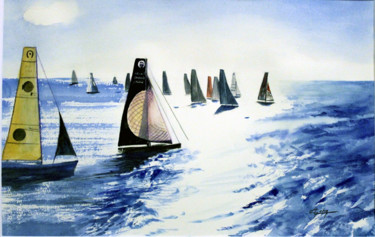 Pintura intitulada "Le Départ du Vendée…" por Adyne Gohy, Obras de arte originais, Aquarela