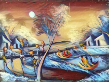 Arts numériques intitulée "Fishermen village" par Aeidy Kassimba, Œuvre d'art originale, Peinture numérique