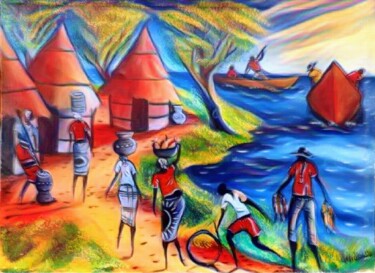 Arte digital titulada "Fishermen Village I…" por Aeidy Kassimba, Obra de arte original, Pintura Digital