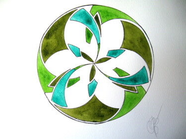 Ζωγραφική με τίτλο "Triskell vert" από Aélys, Αυθεντικά έργα τέχνης, Ακουαρέλα