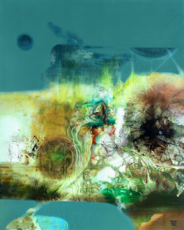 Ζωγραφική με τίτλο "Crystal Lake" από Aeon, Αυθεντικά έργα τέχνης, Λάδι Τοποθετήθηκε στο Ξύλινο φορείο σκελετό