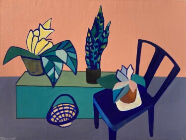 Peinture intitulée "Stillife with flowe…" par Olga Afanasiadi, Œuvre d'art originale, Huile Monté sur Châssis en bois