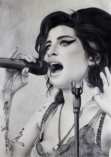 Drawing titled "Amy Winehouse" by Anaïs Forterre, Original Artwork, Graphite