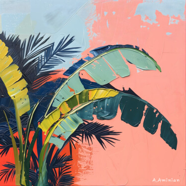 Painting titled "Tropical hues" by Afsi Aminian, Original Artwork, Acrylic Mounted on Wood Stretcher frame