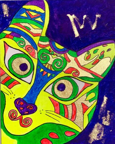 Malerei mit dem Titel "Cat pop art 24 x 30" von Agarti Art, Original-Kunstwerk, Acryl