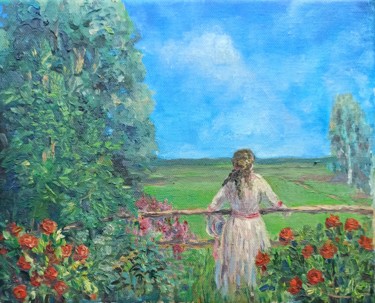 Картина под названием "There's a hedge." - Agatha Ya Sokolova, Подлинное произведение искусства, Масло Установлен на Деревян…