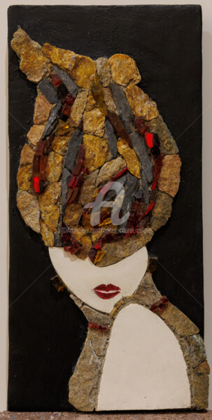 Sculpture titled "Mode" by Agnès Couret (Galerie), Original Artwork, Mosaic Mounted on Wood Panel
