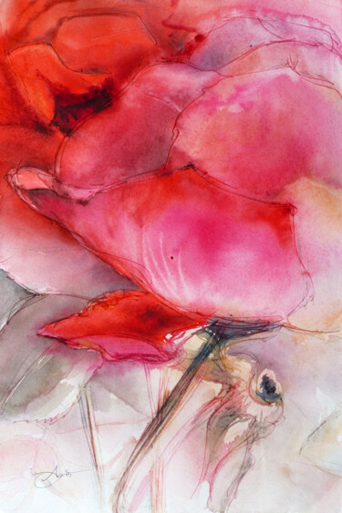 Schilderij getiteld "Froufrous de roses" door Agnès Grégis (Au pinceau dansant), Origineel Kunstwerk, Aquarel