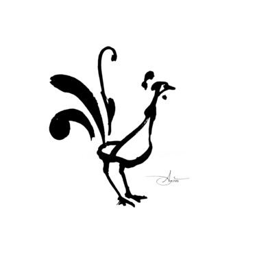Рисунок под названием "Coq curieux" - Agnès Grégis (Au pinceau dansant), Подлинное произведение искусства, Чернила