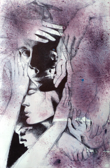 Painting titled "Comme de longs échos" by Agnès Grégis (Au pinceau dansant), Original Artwork, Ballpoint pen