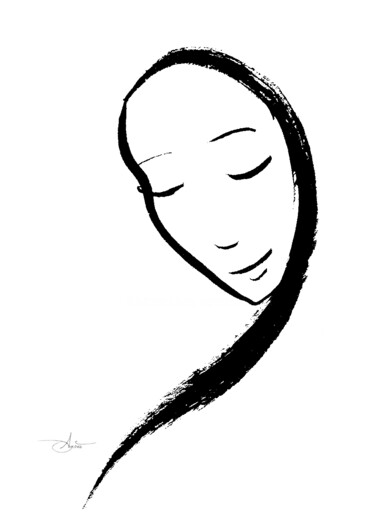 Desenho intitulada "À l'ombre d'un rega…" por Agnès Grégis (Au pinceau dansant), Obras de arte originais, Tinta