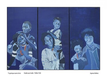 Картина под названием "Tryptique bleu troi…" - Agnès M, Подлинное произведение искусства, Масло Установлен на Деревянная рам…