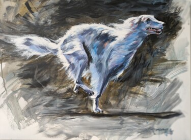 Painting titled "Barzoi" by Agnès Borg-Burglen, Original Artwork, Acrylic Mounted on Wood Stretcher frame