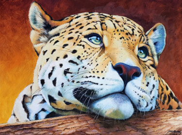 Schilderij getiteld "Jaguar 1" door Agnès Borg-Burglen, Origineel Kunstwerk, Olie