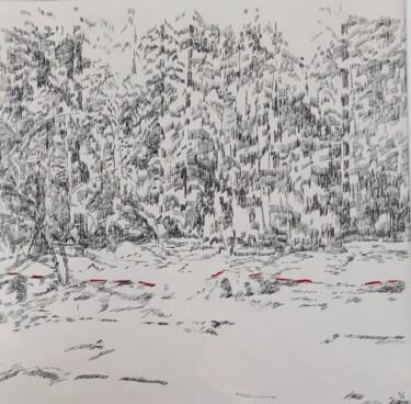 Desenho intitulada "Ligne rouge" por Agnès Lucie Martin, Obras de arte originais, Tinta