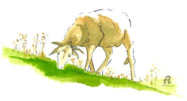 Tekening getiteld "Broutage mouton" door Agnès Molinaro, Origineel Kunstwerk, Inkt