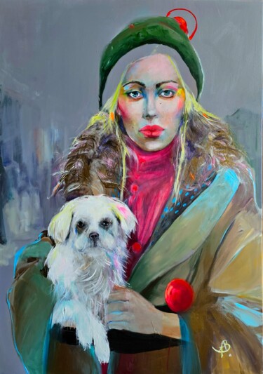 Pintura titulada "Portret na Montparn…" por Agnieszka Banasiak, Obra de arte original, Acrílico Montado en Bastidor de camil…