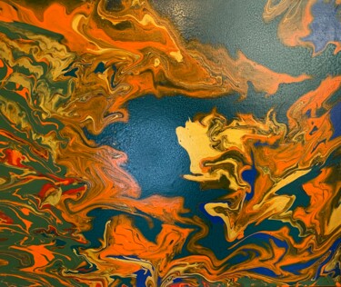 Schilderij getiteld "Orange on ocean" door Agnieszka Botor-Probierz, Origineel Kunstwerk, Acryl